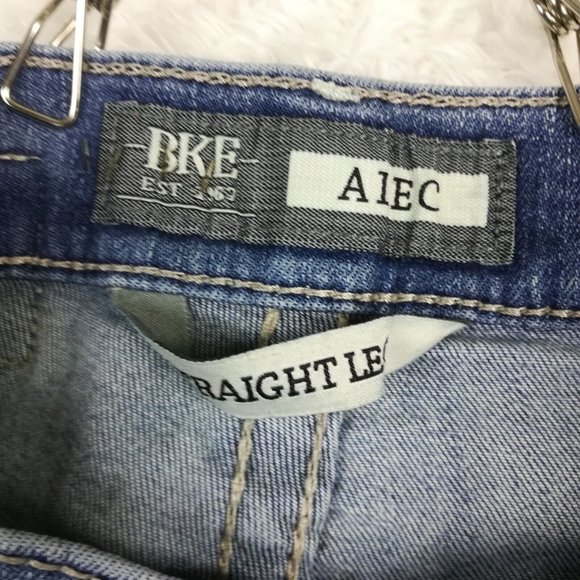 BKE Mens Jeans Alec Straight Leg‎ Blue Denim Stone Wash Whiskering 28 - Picture 12 of 14